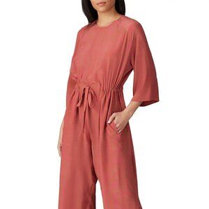 No.6 Store Ida Silk Tan and Pink Spotted Romper/Jumpsuit